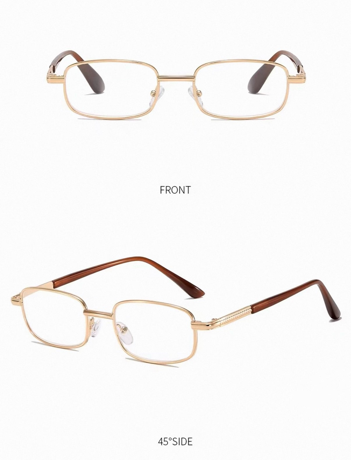 Classic Gold Metal Rectangle Prescription Reading Glasses for Men