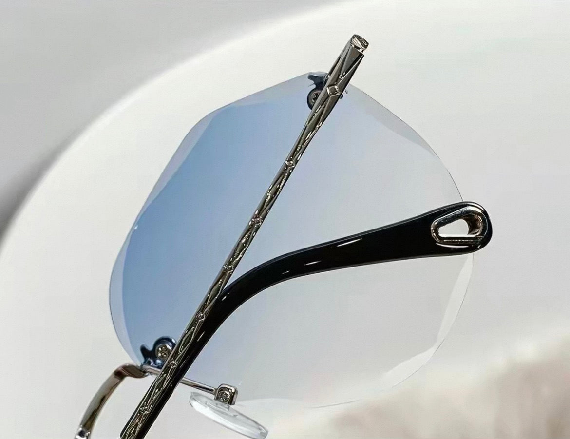 Sunglasses | Luxury Thin Metal Rimless Diamond Cut Lens