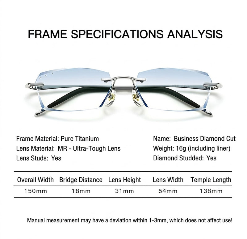 Lightweight Titanium Rimless Business Eyeglasses for Men, Versatile Frame for Work & Daily Commute