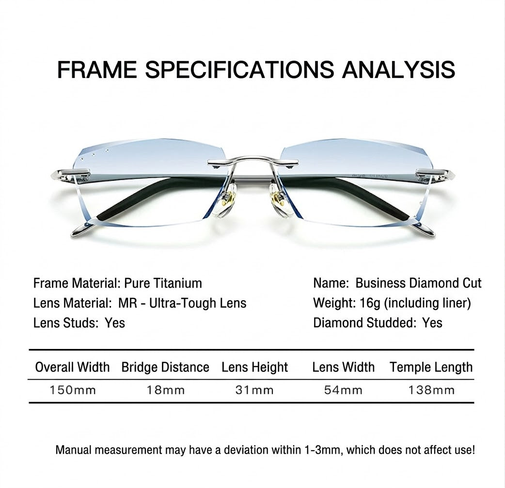 Lightweight Titanium Rimless Business Eyeglasses for Men, Versatile Frame for Work & Daily Commute