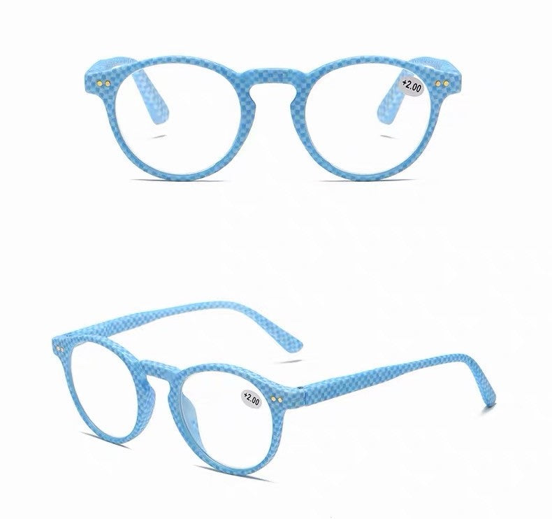 Prescription Reading Glasses, Fashionable Plaid Round Presbyopia Frames