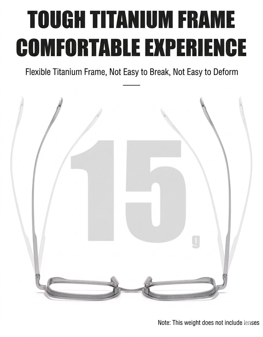 Photochromic Square Glasses | Lightweight Titanium Frame | Unisex Eyewear