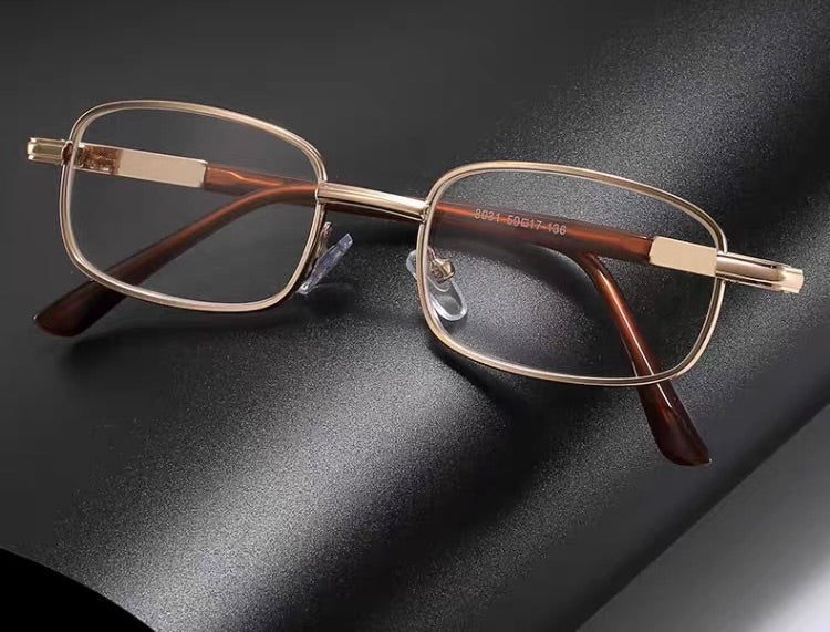 Classic Gold Metal Rectangle Prescription Reading Glasses for Men