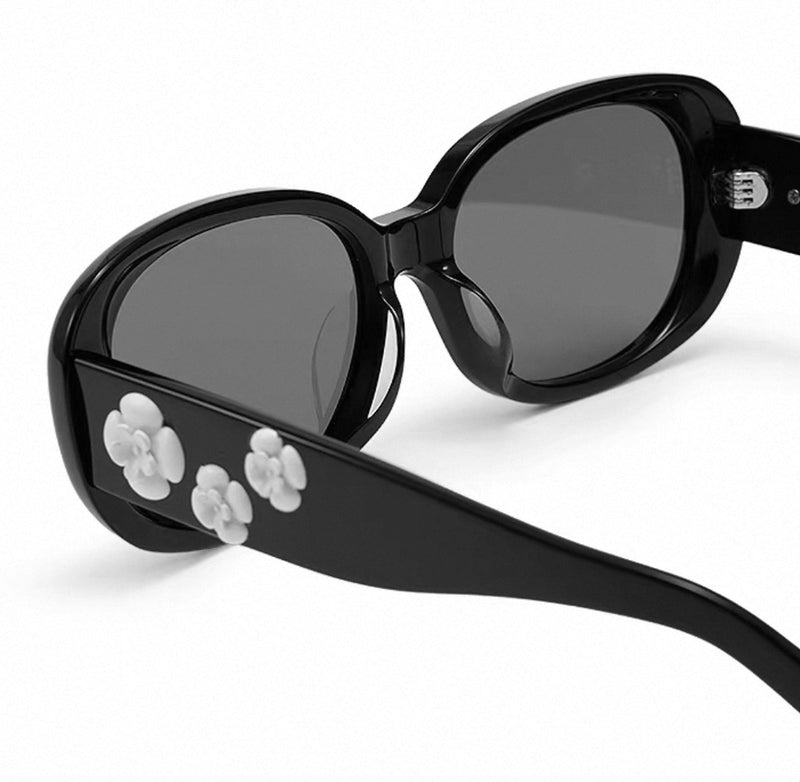 Sunglasses | Oval Frame White Camellia Decor
