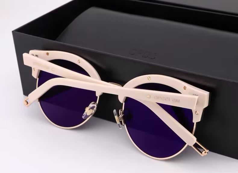 Women’s Sunglasses｜Cat Eye Half Rim Gold Metal Shades