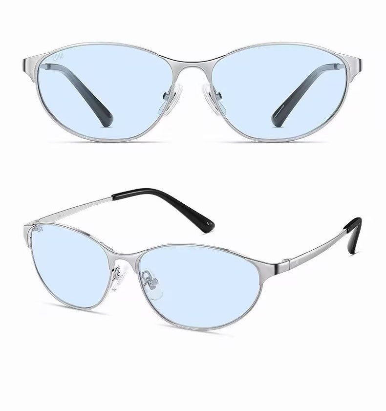Sunglasses, Y2K Minimal Thin Oval Metal, Retro Narrow Small Frame Fashion Eyewear