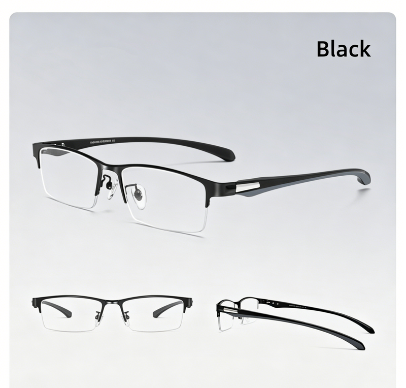 Men Pure Titanium Business Eyeglasses Half Rim Prescription Available