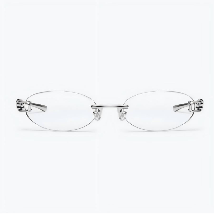 Prescription Eyeglasses | Oval Wire Knot Rimless Silver Frame