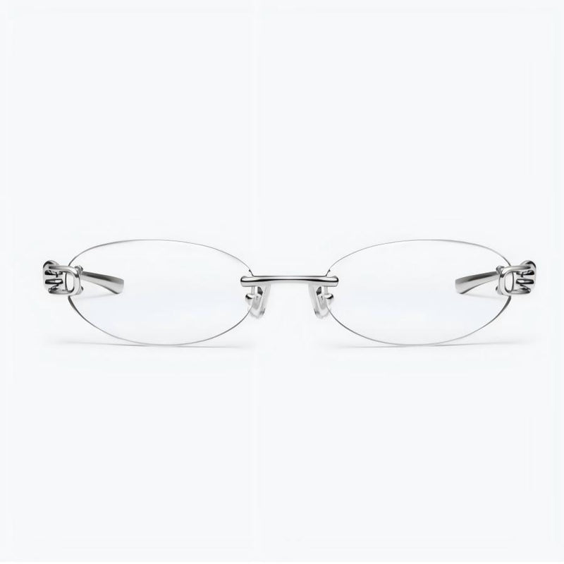 Prescription Eyeglasses | Oval Wire Knot Rimless Silver Frame