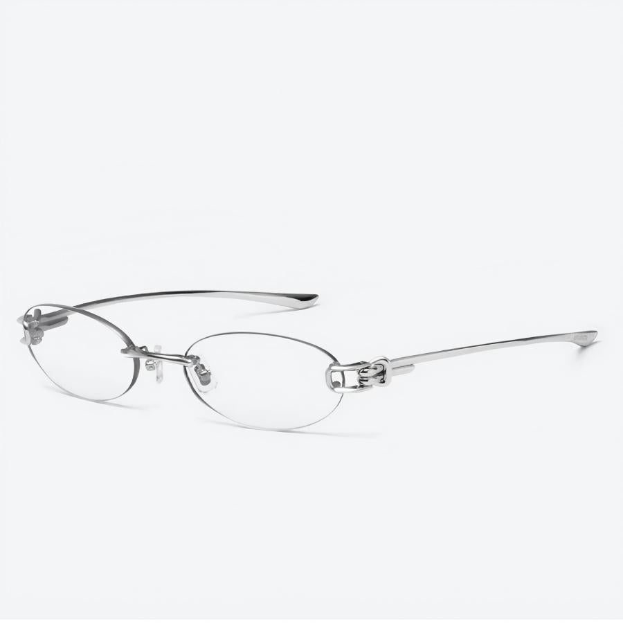 Prescription Eyeglasses | Oval Wire Knot Rimless Silver Frame
