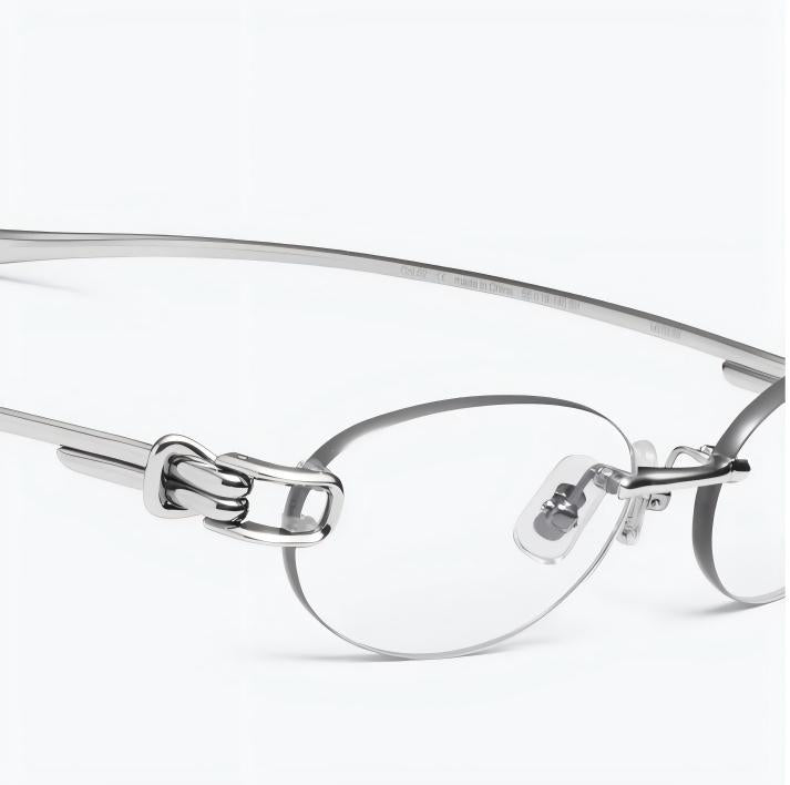 Prescription Eyeglasses | Oval Wire Knot Rimless Silver Frame