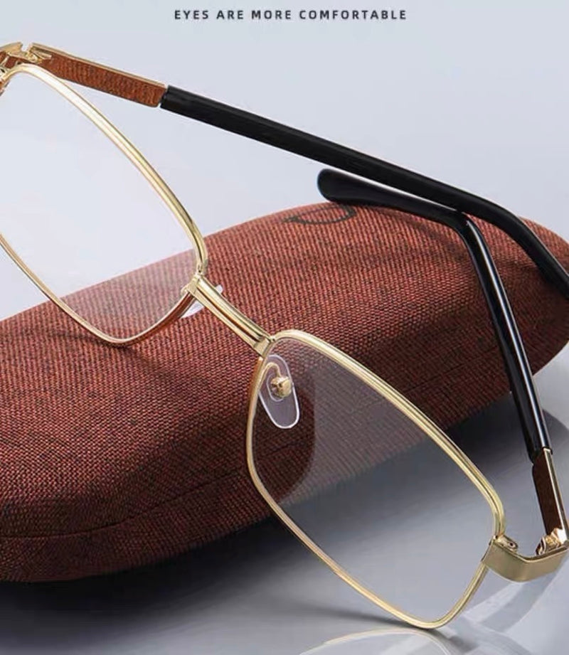 Men's Foldable Metal Square Prescription Reading Glasses