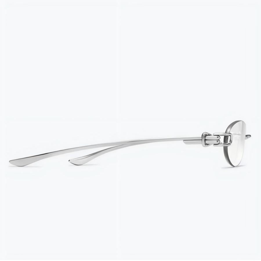 Prescription Eyeglasses | Oval Wire Knot Rimless Silver Frame