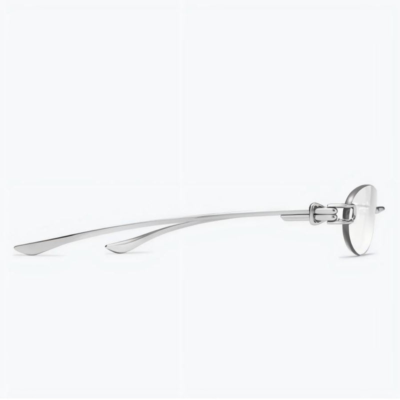 Prescription Eyeglasses | Oval Wire Knot Rimless Silver Frame