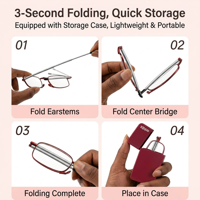 Foldable Anti Blue Light Prescription Reading Glasses with Magnetic Case
