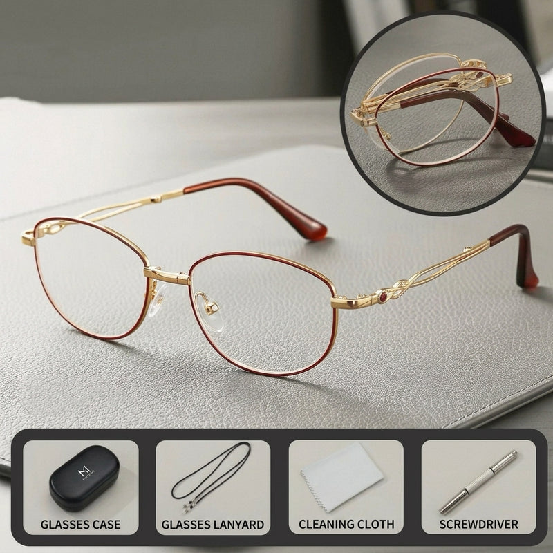 Elegant Half Rim Prescription Reading Glasses with Complete Accessories
