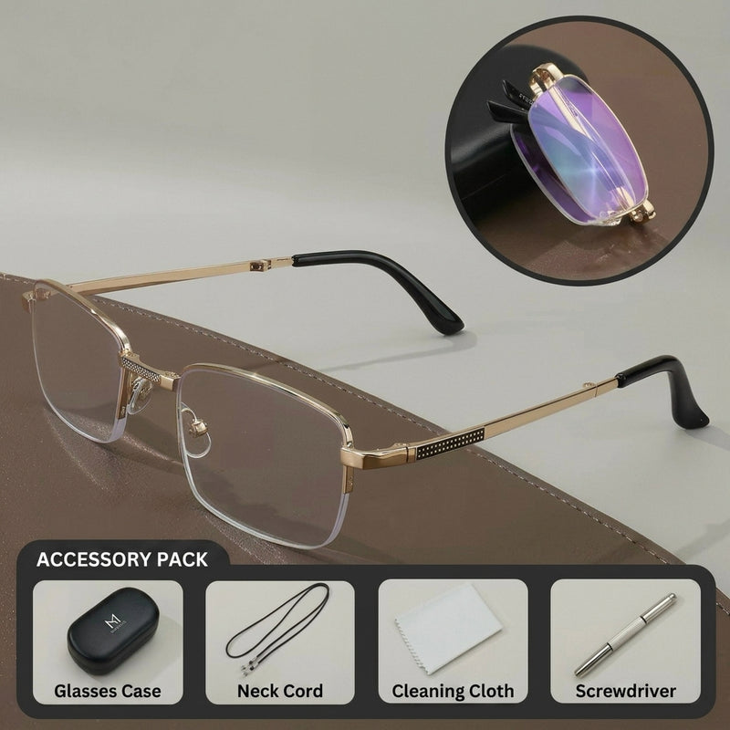 Elegant Half Rim Prescription Reading Glasses with Complete Accessories