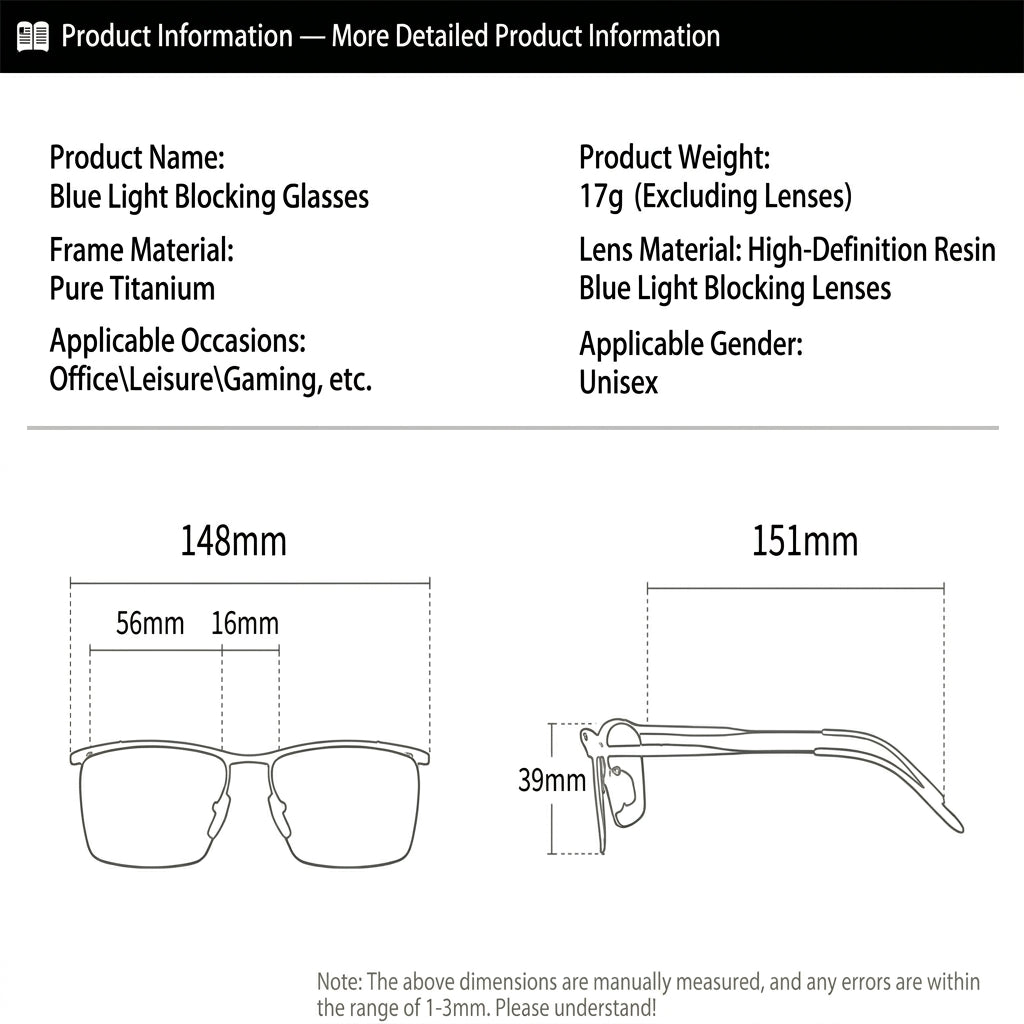 Men Foldable Pure Titanium Rx Glasses, Office Anti Blue Light Resin Lenses, 4 Color Options