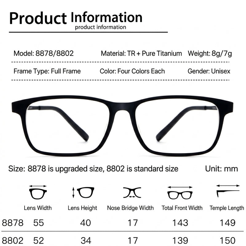 Men Rx Glasses Ultra Light Pure Titanium Frame, Photochromic Anti Blue Light UV Shield