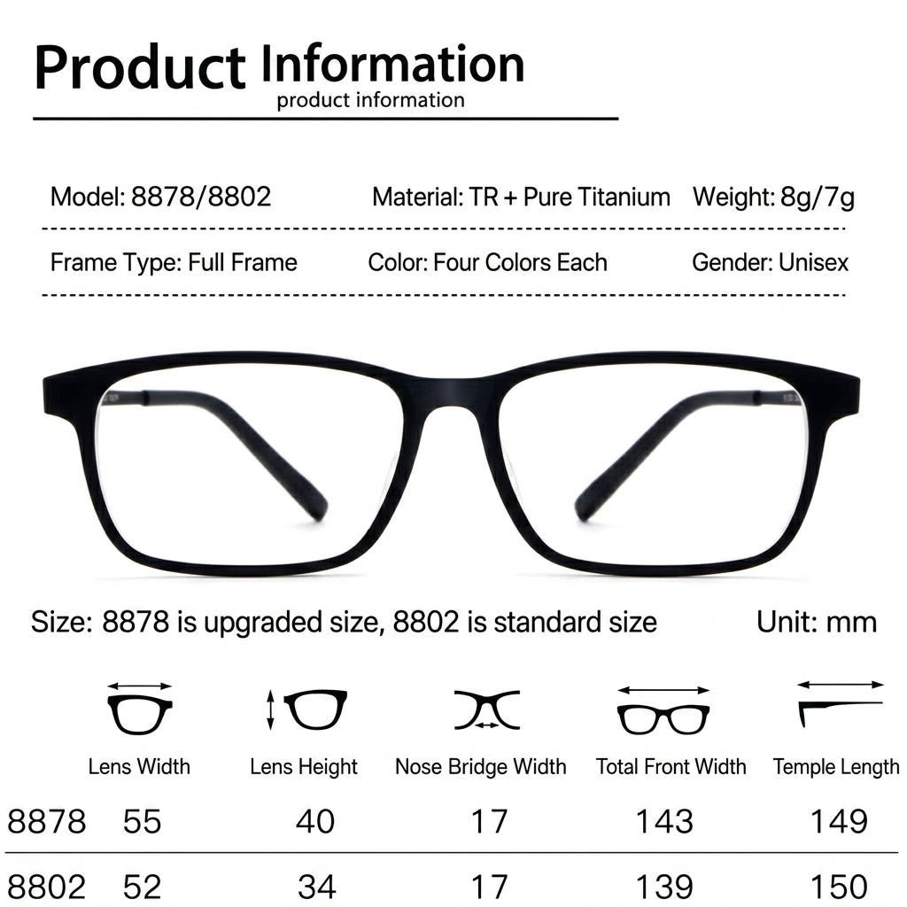 Men Rx Glasses Ultra Light Pure Titanium Frame, Photochromic Anti Blue Light UV Shield