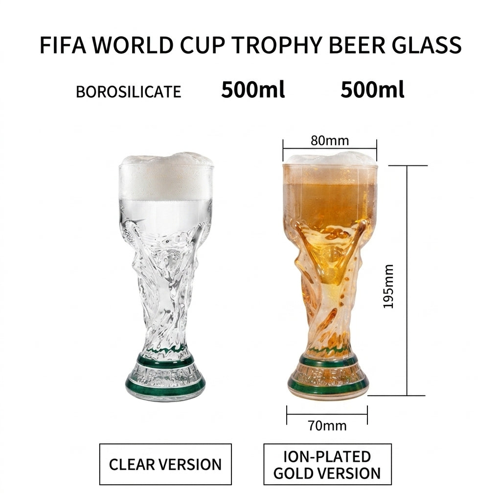 World Cup Trophy Shaped Beer Glass 500ml Borosilicate Glass Set of 2