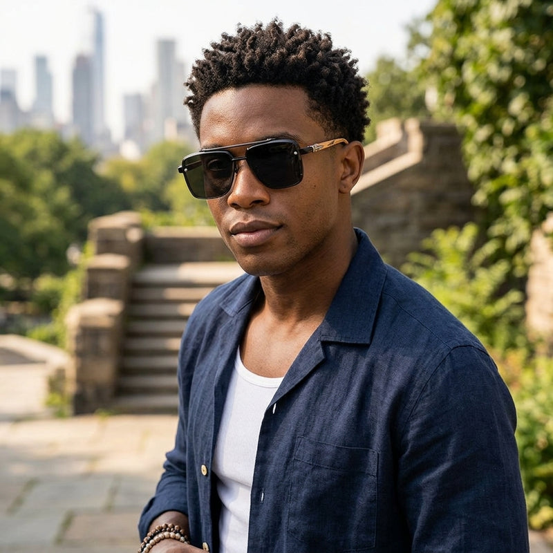 Men's Sunglasses｜Retro Double Bridge Square