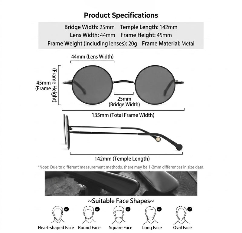 Prescription Sunglasses｜Retro Round Metal, Multiple Frame & Lens Color Options