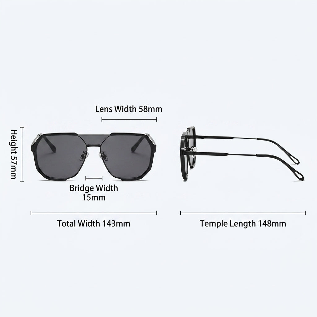Prescription Sunglasses, Double Bridge Octagonal Large Frame