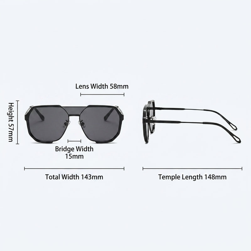 Prescription Sunglasses, Double Bridge Octagonal Large Frame