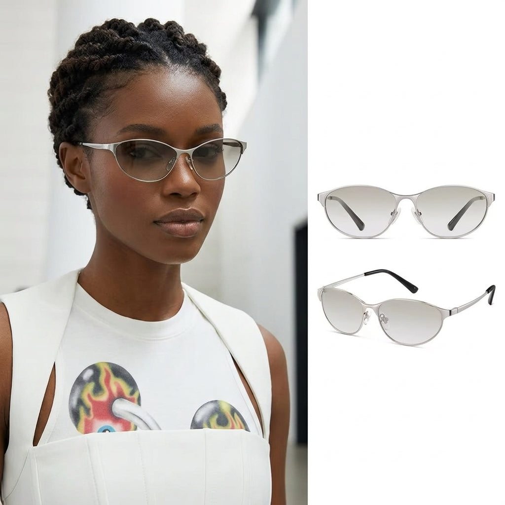 Sunglasses, Y2K Minimal Thin Oval Metal, Retro Narrow Small Frame Fashion Eyewear