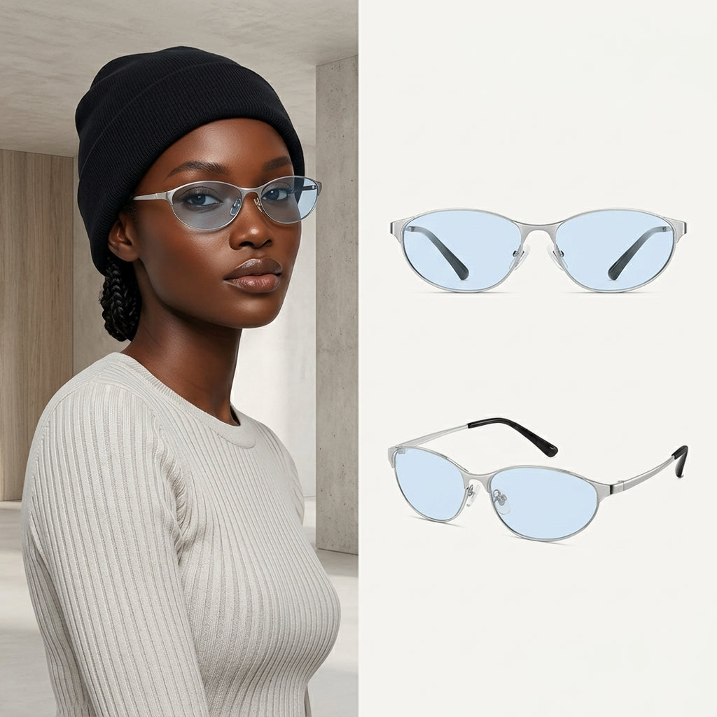 Sunglasses, Y2K Minimal Thin Oval Metal, Retro Narrow Small Frame Fashion Eyewear