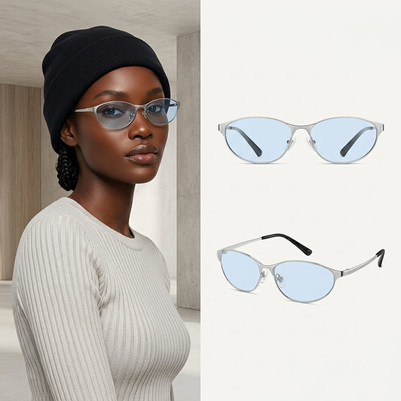 Sunglasses, Y2K Minimal Thin Oval Metal, Retro Narrow Small Frame Fashion Eyewear