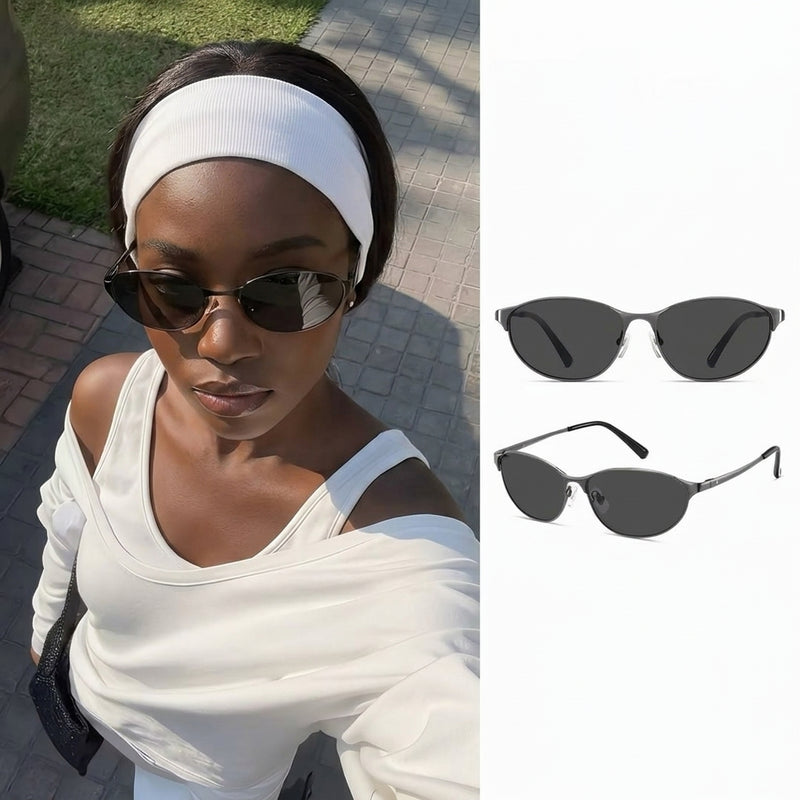 Sunglasses, Y2K Minimal Thin Oval Metal, Retro Narrow Small Frame Fashion Eyewear