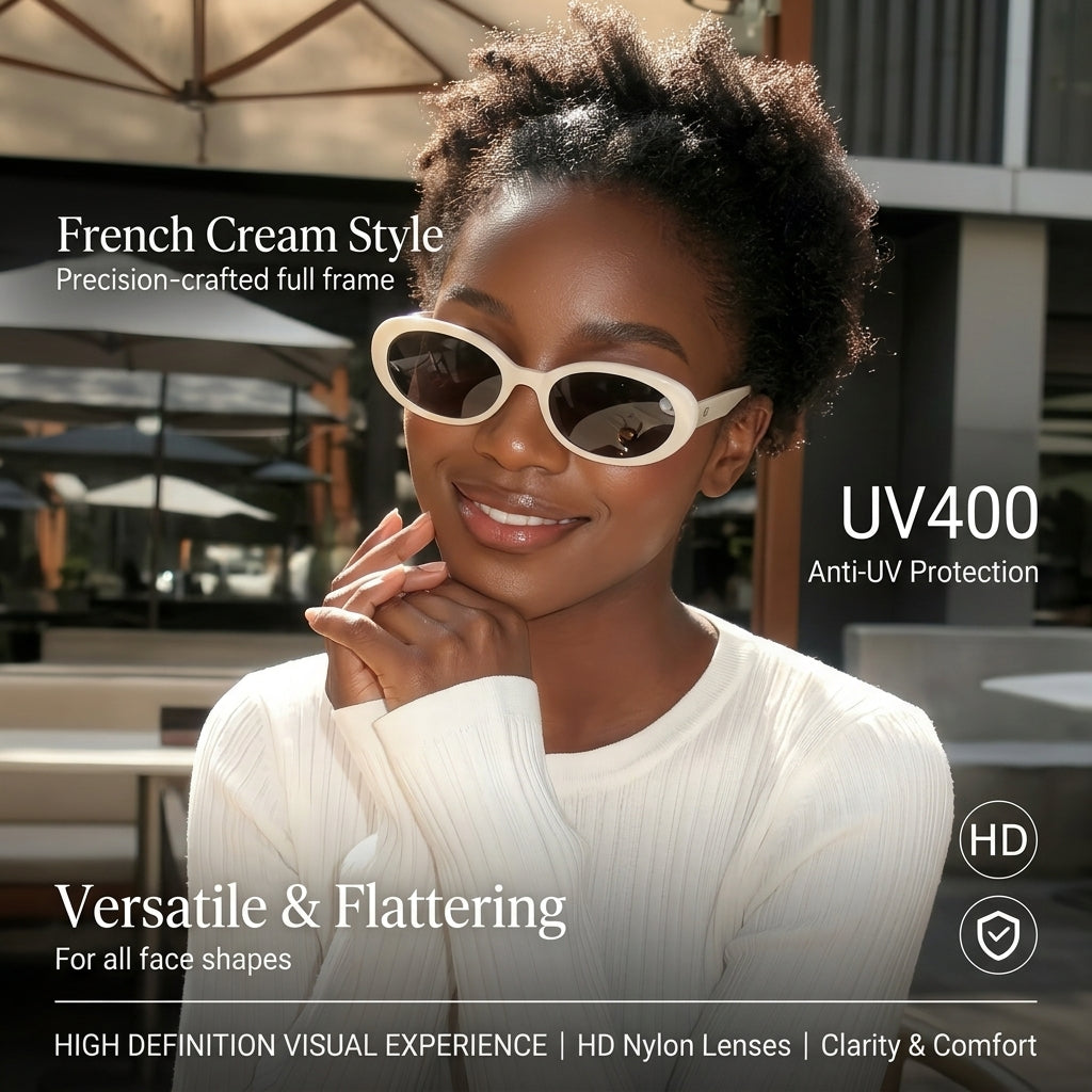 Prescription Sunglasses | French Cream Retro Oval Acetate,  Vintage Soft Tone Oval Frame Fashion Shades