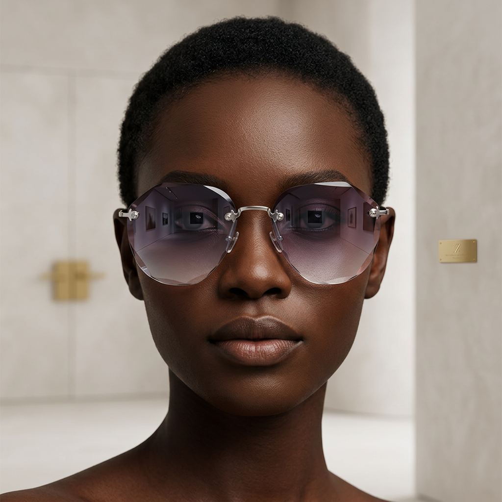 Sunglasses | Luxury Thin Metal Rimless Diamond Cut Lens