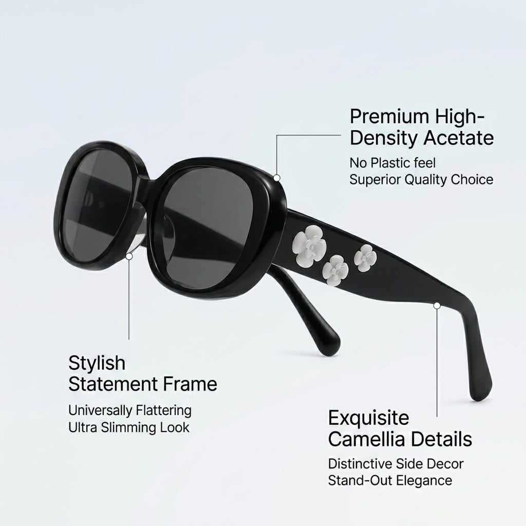 Sunglasses | Oval Frame White Camellia Decor