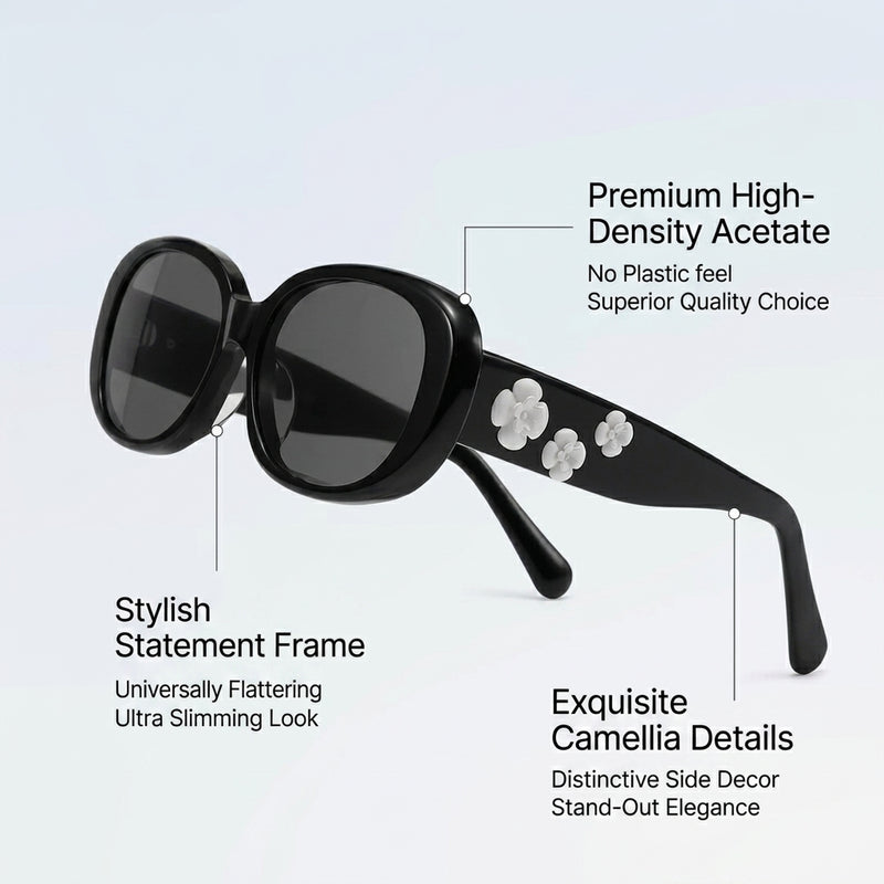 Sunglasses | Oval Frame White Camellia Decor