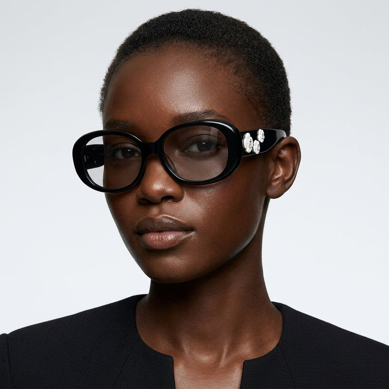 Sunglasses | Oval Frame White Camellia Decor