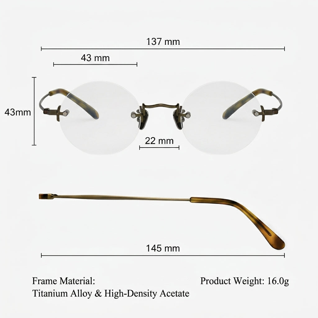 Prescription Glasses | Vintage Rimless Round Titanium Optical Frames