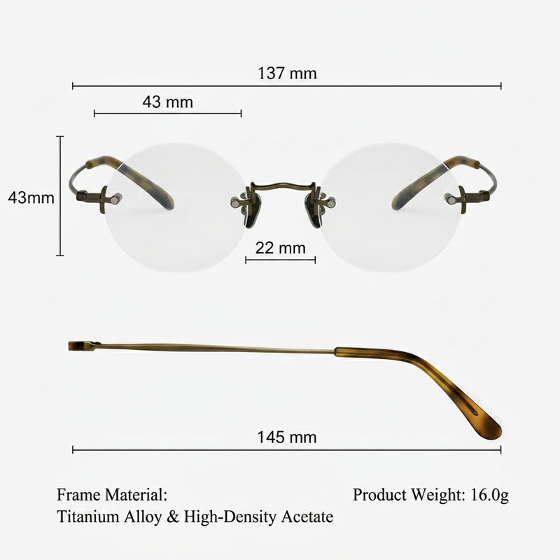 Prescription Glasses | Vintage Rimless Round Titanium Optical Frames