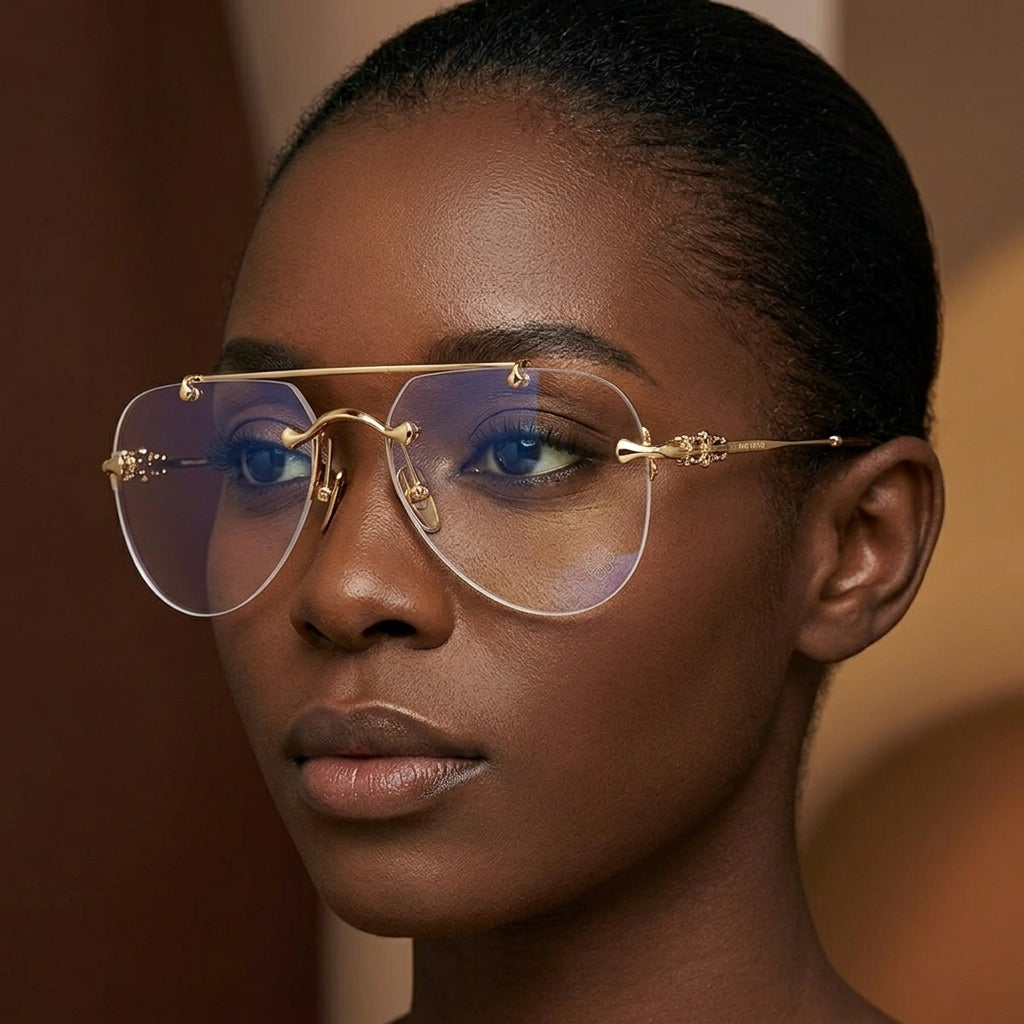 Prescription Glasses, Rimless Double Bridge