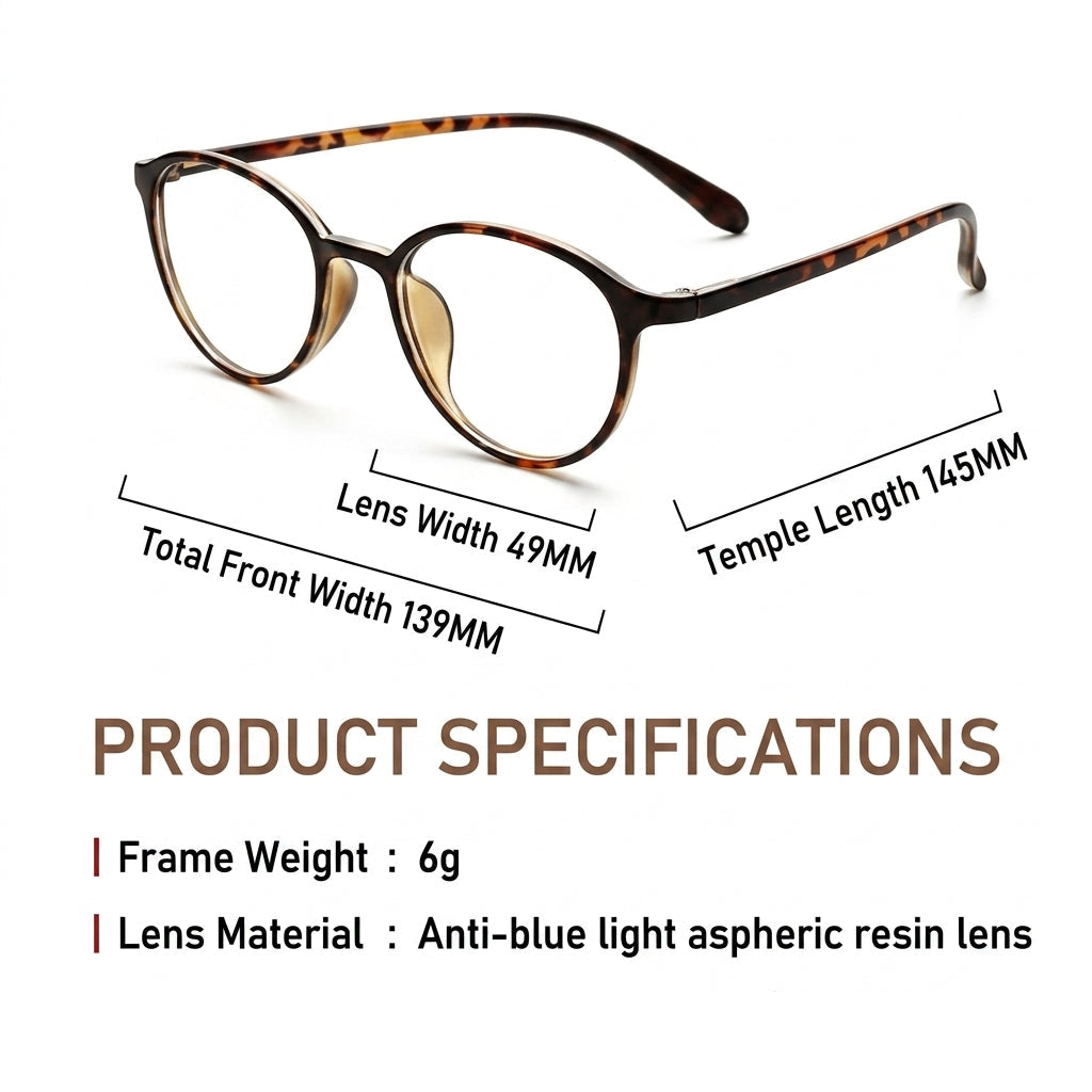 Prescription Reading Glasses, Ultra Light Round Optical Frame