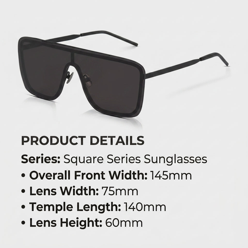 Sunglasses Luxury One-Piece Flat Top Square Stainless Steel