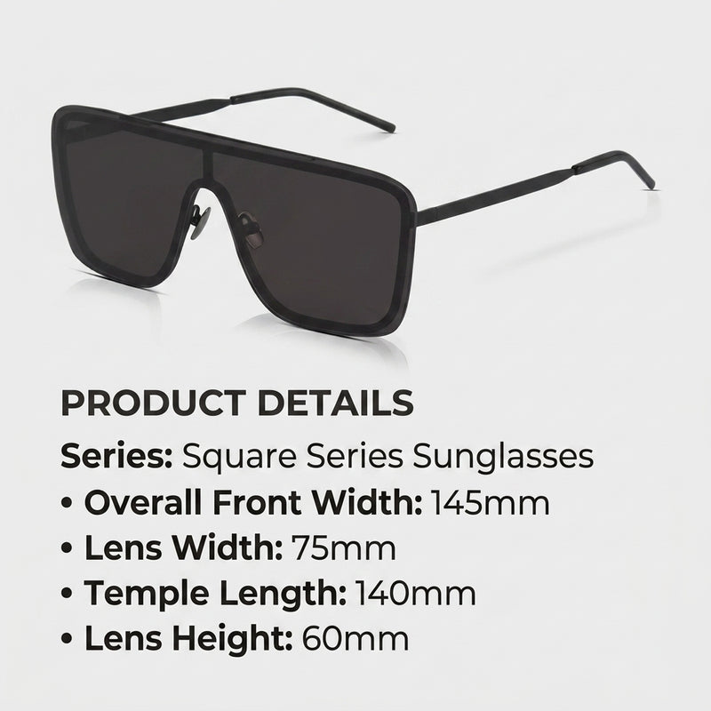 Sunglasses Luxury One-Piece Flat Top Square Stainless Steel