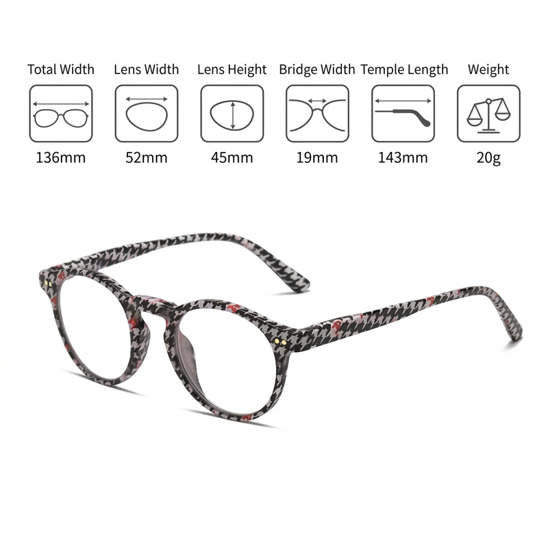 Prescription Reading Glasses, Fashionable Plaid Round Presbyopia Frames