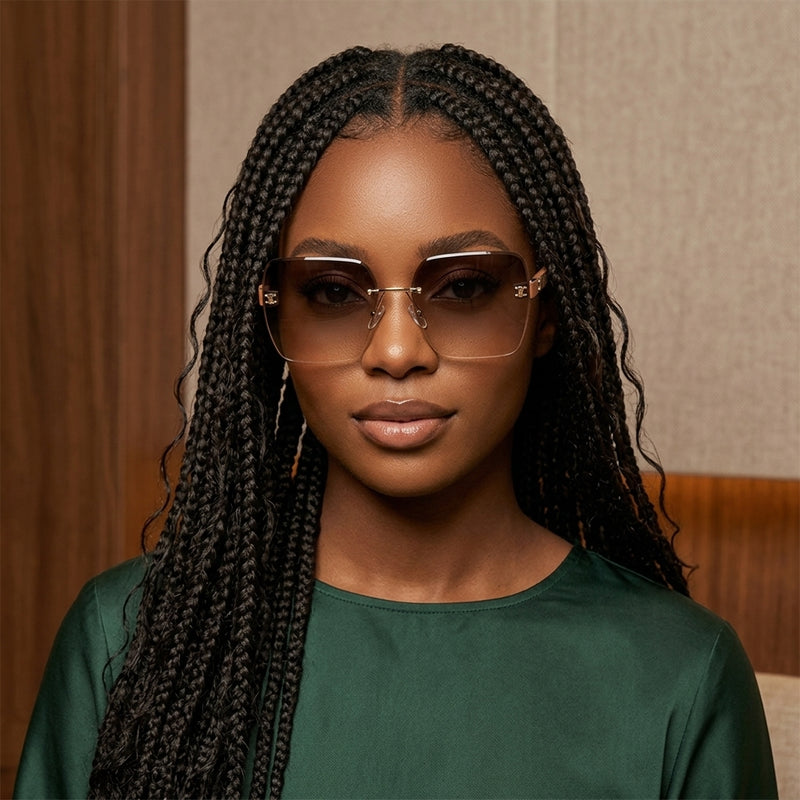 Sunglasses, Vintage Embossed Rimless Square Shades