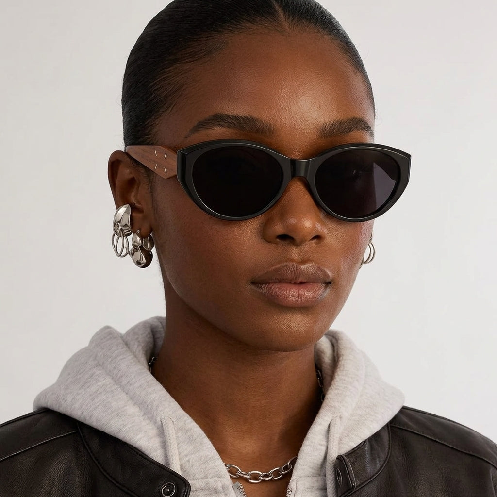 Prescription Sunglasses, Vintage Cat Eye Wood Grain Frames