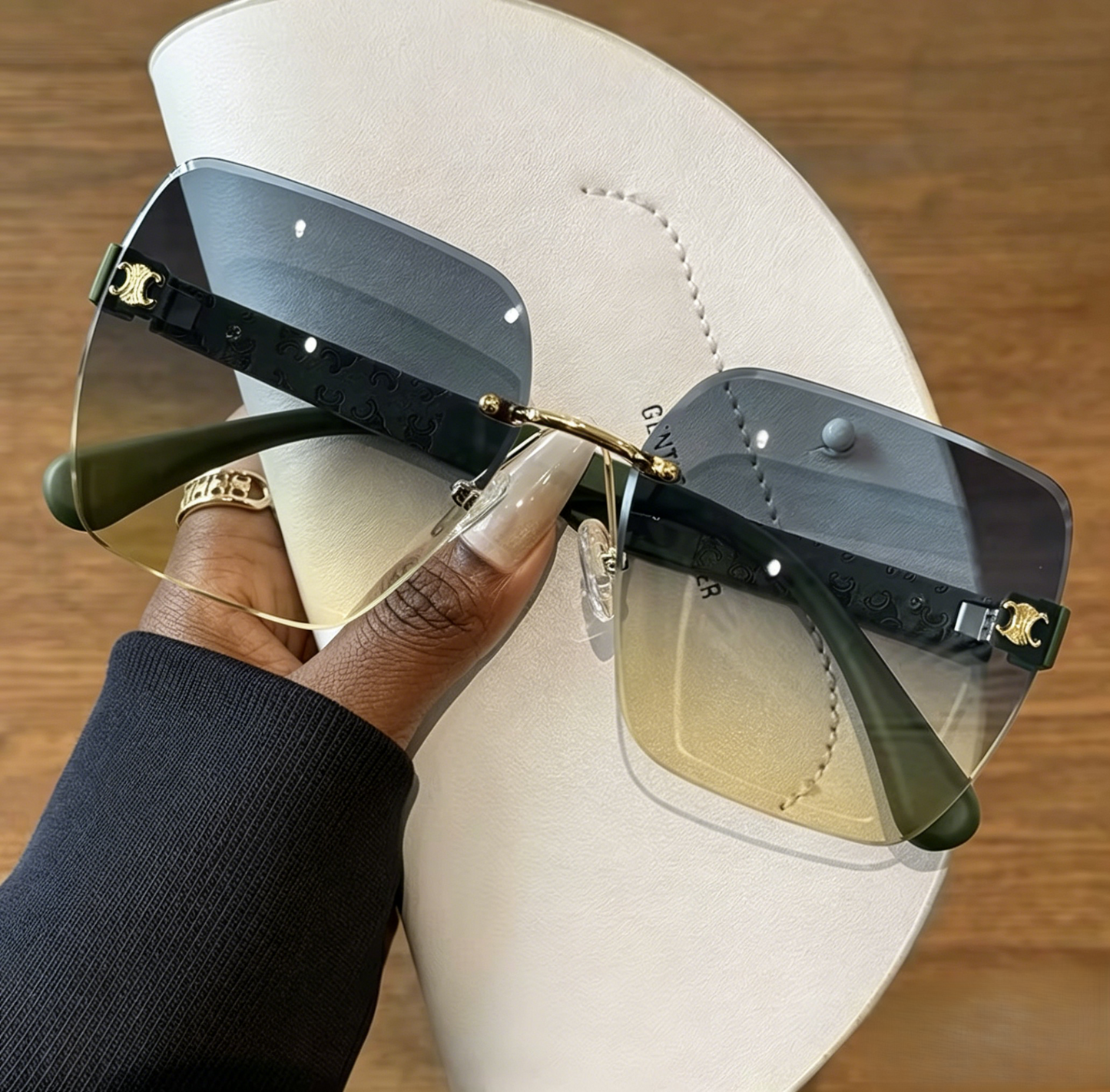 Sunglasses, Vintage Embossed Rimless Square Shades