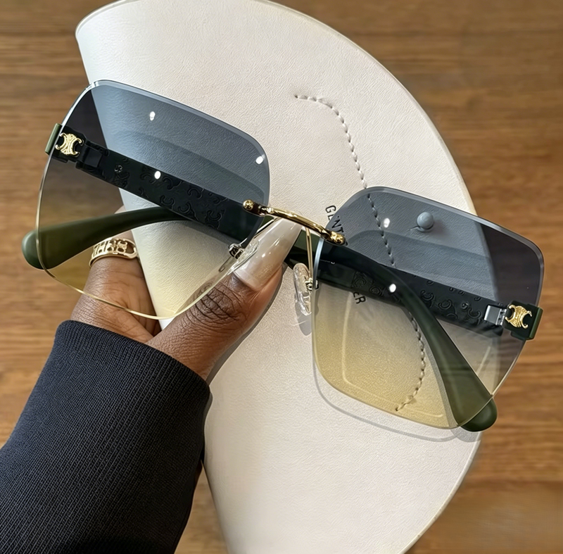 Sunglasses, Vintage Embossed Rimless Square Shades