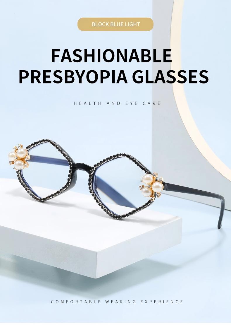 Prescription Reading Glasses, Elegant Metal Hinge Diamond-Accent Frame